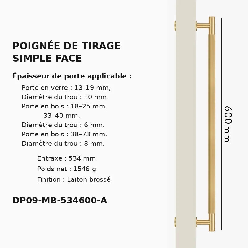 Poignée de Tirage en Laiton Massif Raffiné 600mm