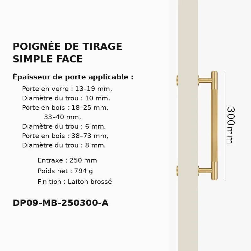 Poignée de Tirage en Laiton Massif Raffiné 300m