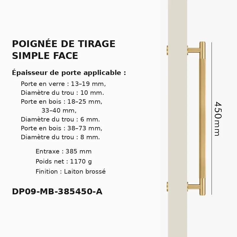 Poignée de Tirage en Laiton Massif Raffiné 450mm