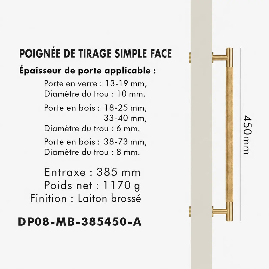 Poignée de Tirage en Laiton Or Brossé 450mm