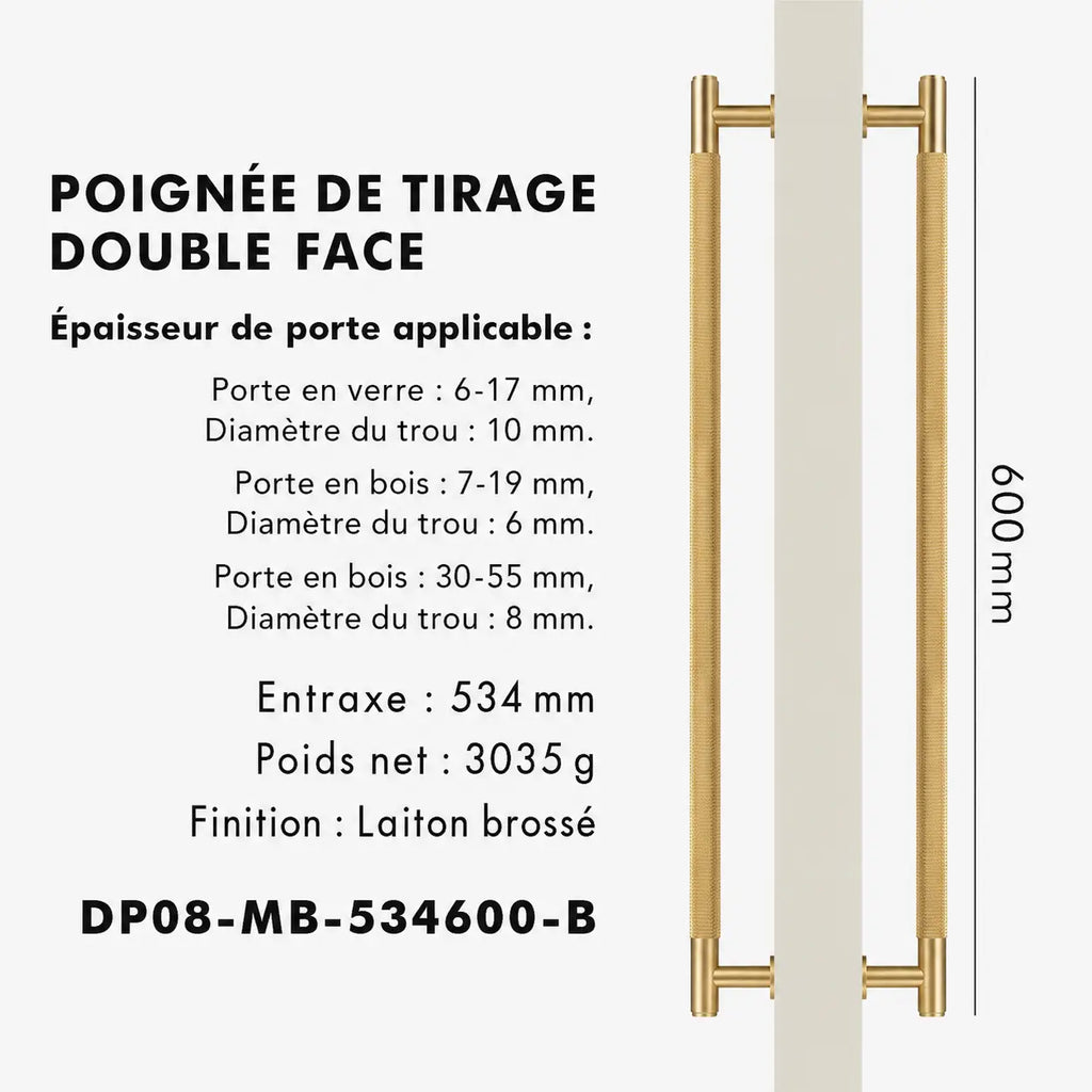 Poignée de Tirage en Laiton Or Brossé double 600mm