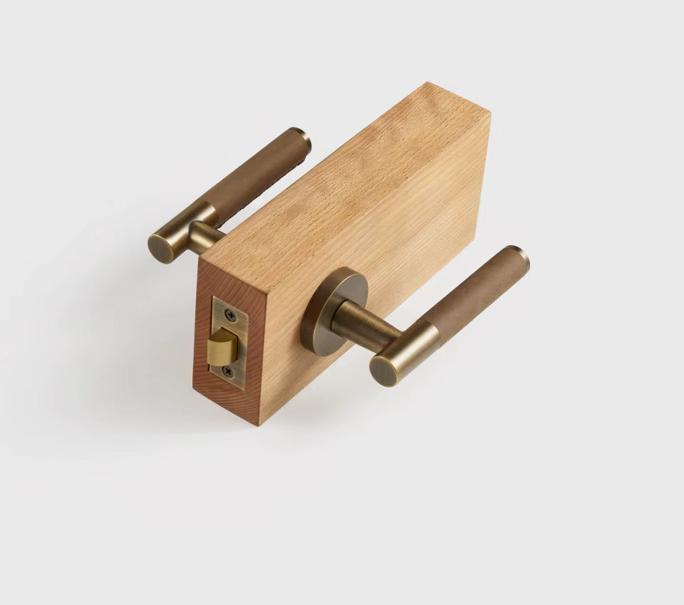 Poignée de Porte Intérieure Cylindrique Cuir et Laiton Brossé