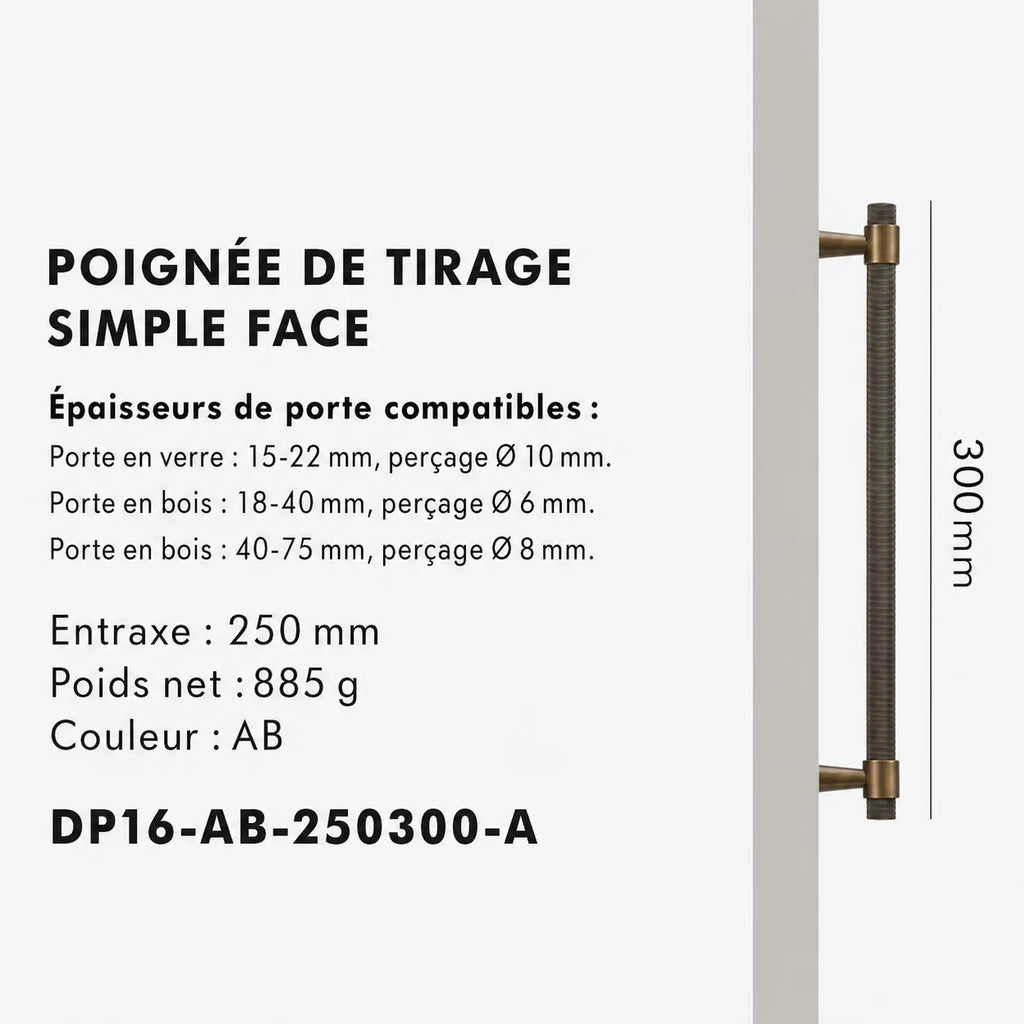 Poignée de Tirage Moletée en laiton Massif Style Art déco