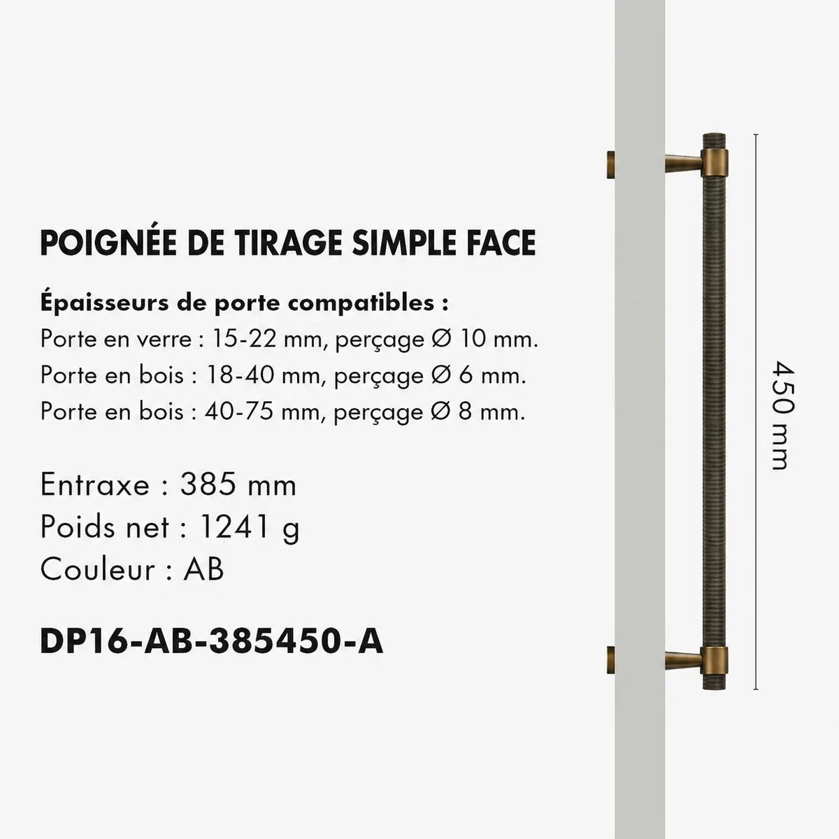 Poignée de Tirage Moletée en laiton Massif Style Art déco
