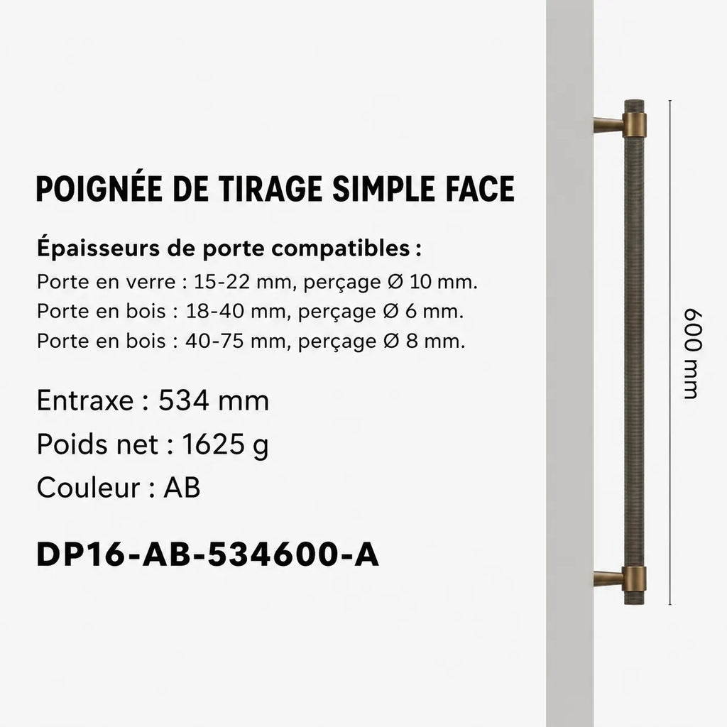 Poignée de Tirage Moletée en laiton Massif Style Art déco