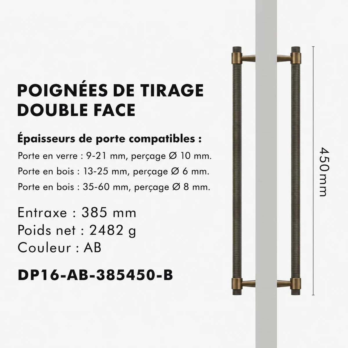 Poignée de Tirage Moletée en laiton Massif Style Art déco