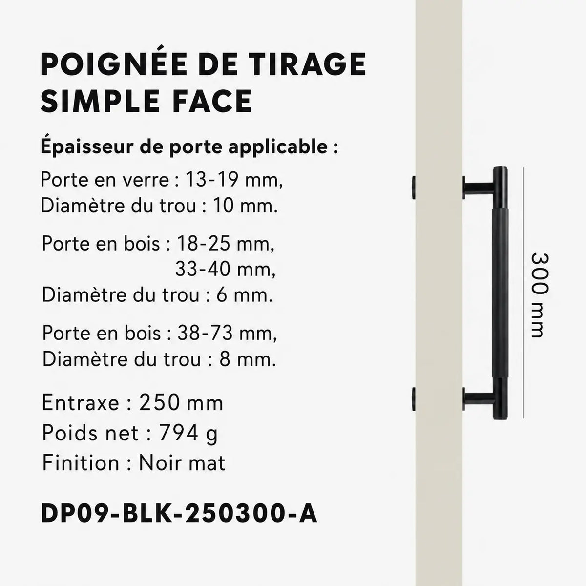 Poignée de Tirage Noir en Laiton Élégant