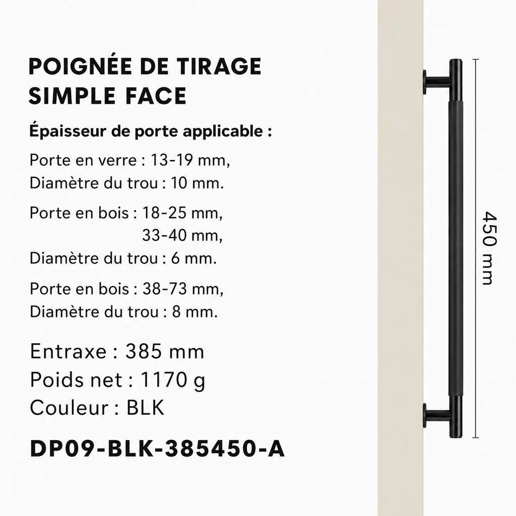 Poignée de Tirage Noir en Laiton Élégant