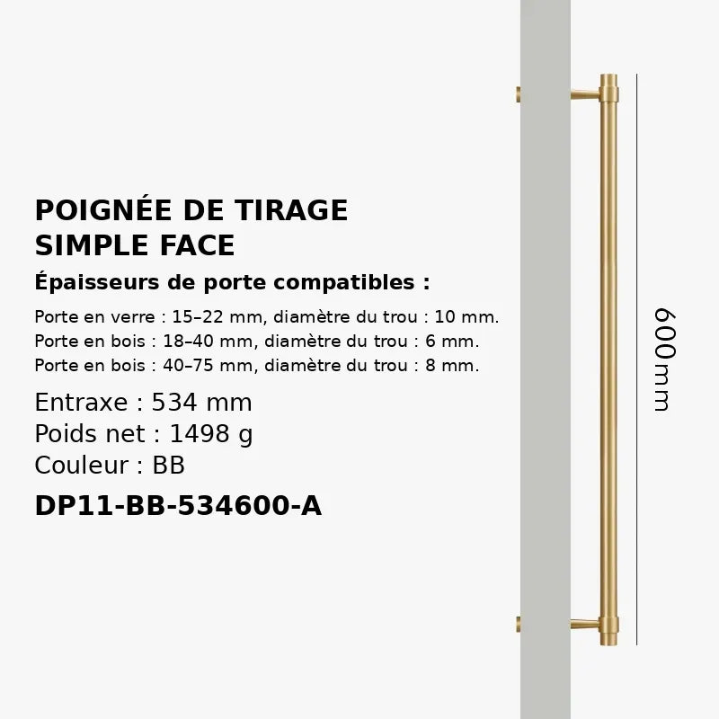 Poignée de Tirage en Laiton Massif 600mm