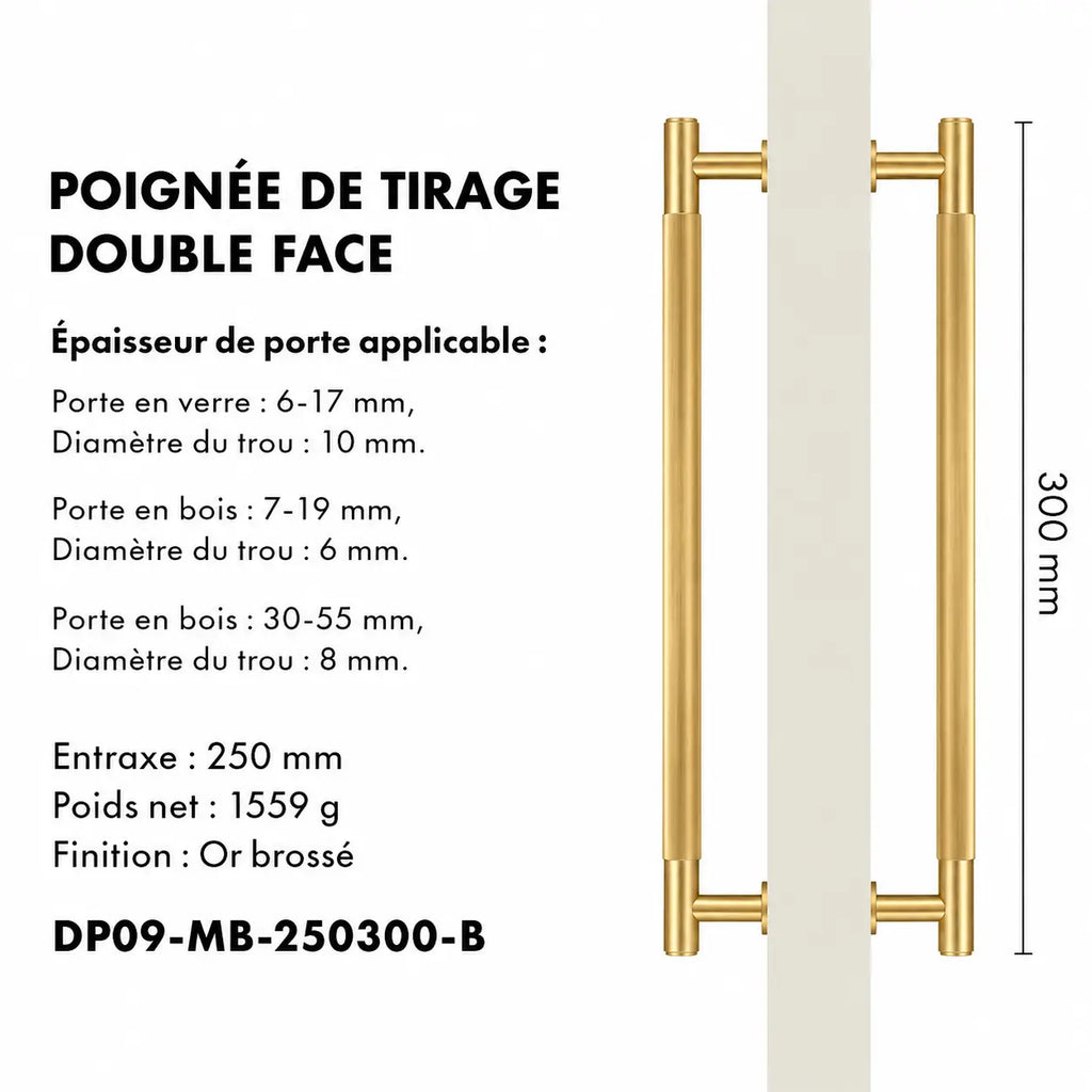 Poignée de Tirage en Laiton Massif Raffiné double 300mm