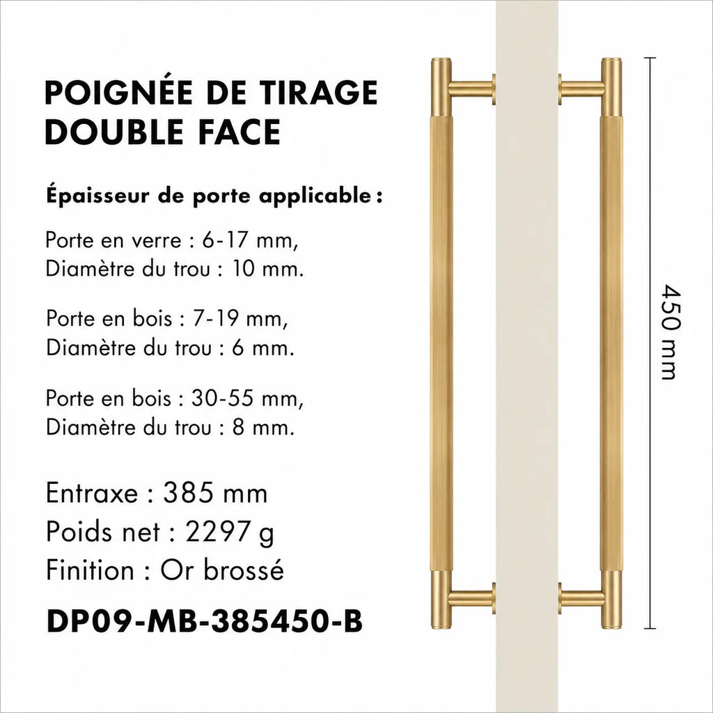 Poignée de Tirage en Laiton Massif Raffiné double 450mm