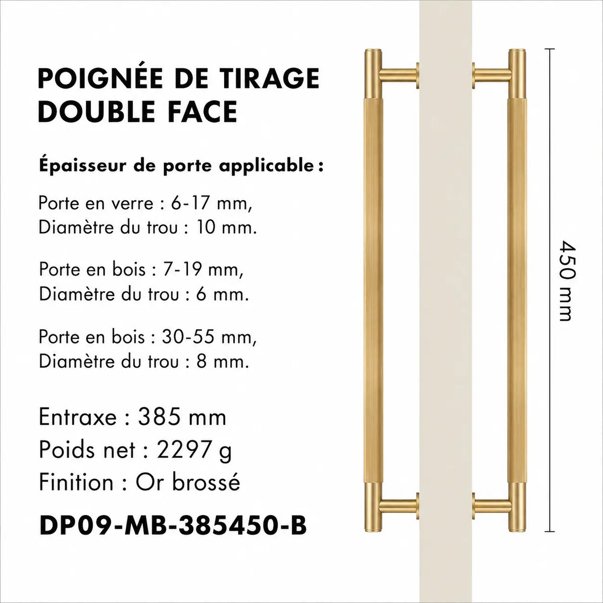 Poignée de Tirage en Laiton Massif Raffiné double 450mm