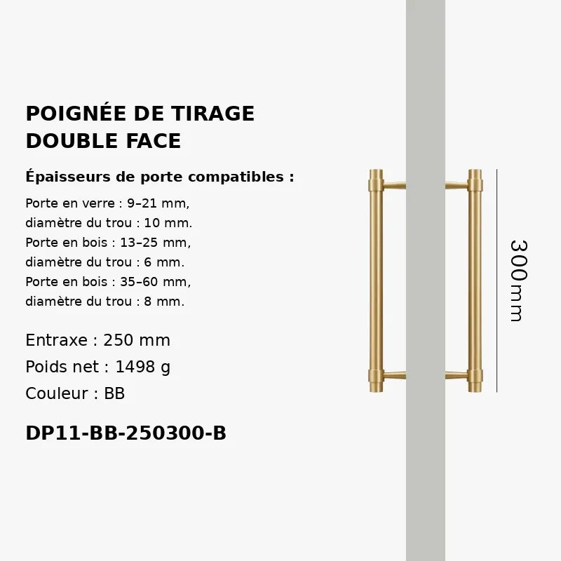 Poignée de Tirage en Laiton Massif double 300mm