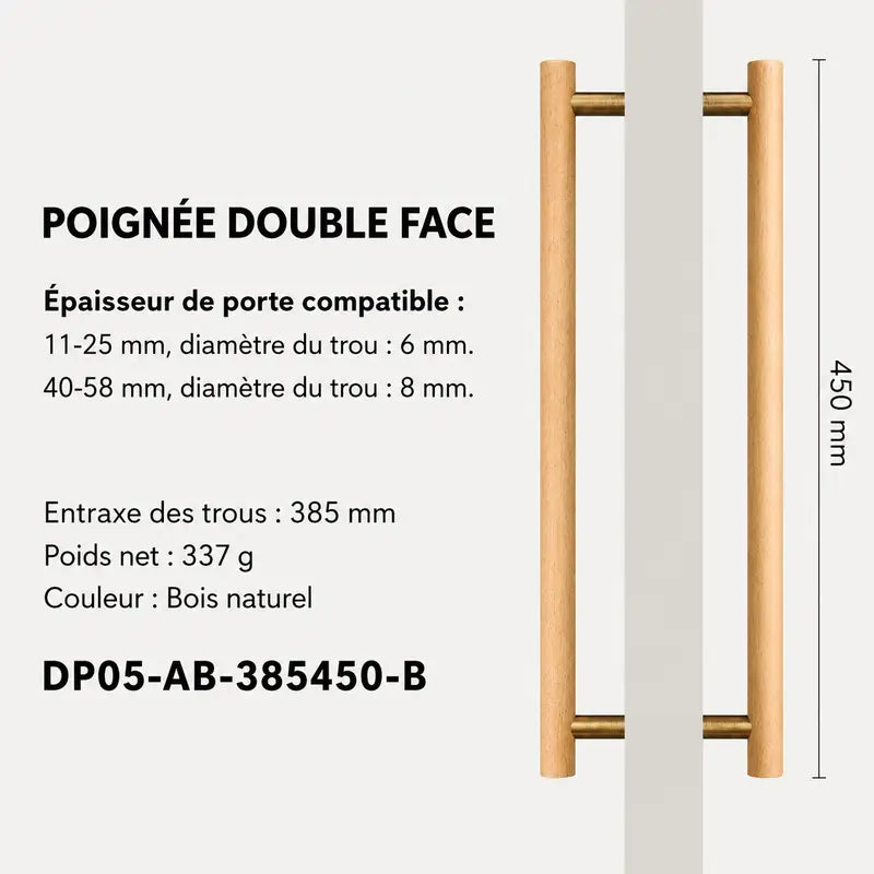 Poignée de Tirage en Laiton et Bois d'Hêtre