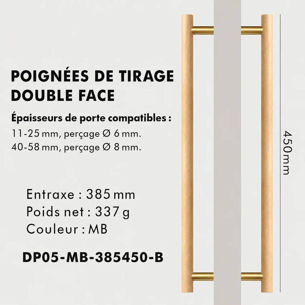 Poignée de tirage en Bois d'Hêtre et laiton Bronze