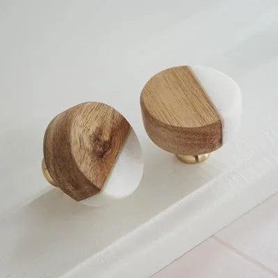 Bouton de porte ronde bois & marbre