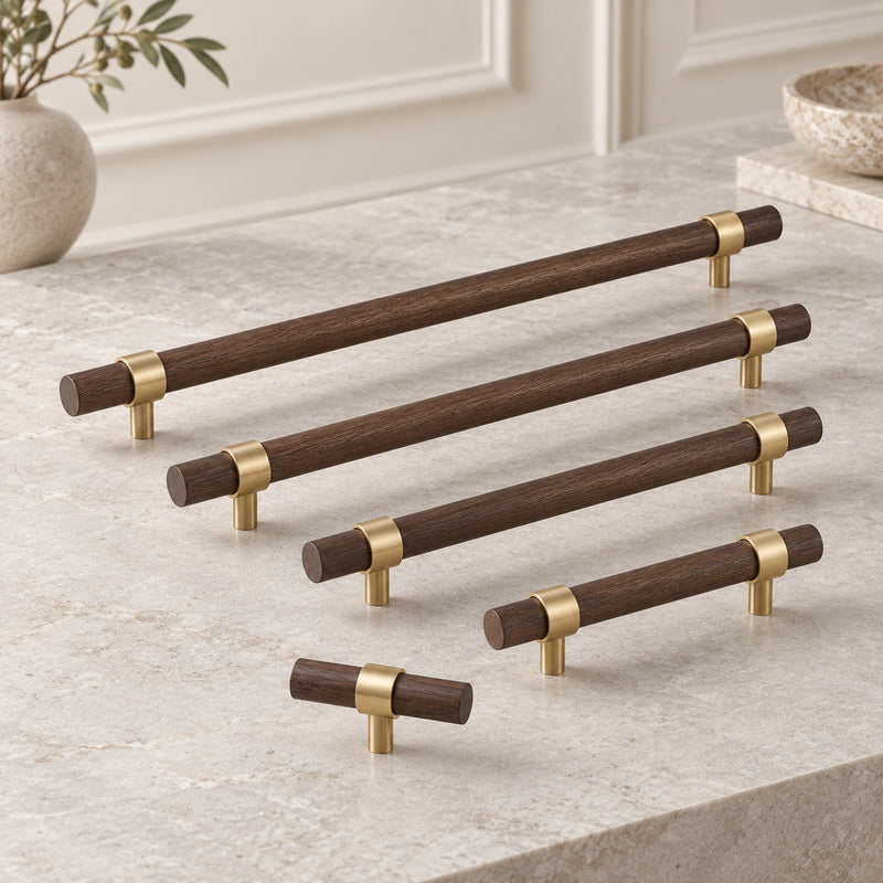 Natural Walnut and Brass Furniture Handles